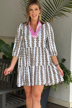Load image into Gallery viewer, Black Contrast Floral V Neck Printed Bracelet Sleeve Dress