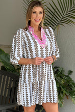 Load image into Gallery viewer, Black Contrast Floral V Neck Printed Bracelet Sleeve Dress