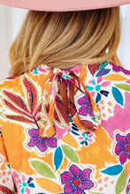 Load image into Gallery viewer, Pink Floral Print Lace Trimmed Tie Back Bell Sleeve Swing Mini Dress