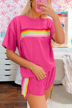 Load image into Gallery viewer, Beige Vibrant Striped Detail Athleisure 2pcs Short Set