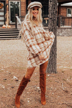 Load image into Gallery viewer, Brown Plaid Print Side Pockets Frilled Babydoll Mini Dress