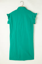 Load image into Gallery viewer, Bright Green Shirred Ruffle Sleeve Button Up Short Dress