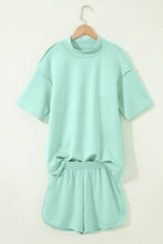 Load image into Gallery viewer, Yellow Cream Solid Color Exposed Seam Mock Neck Oversize Tee Casual Shorts 2pcs Outfit