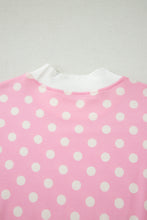 Load image into Gallery viewer, Pink Polka Dot Print Color Block Trim Mock Neck Short Set