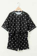 Load image into Gallery viewer, Yellow Exposed Seam Detail Polka Dot Loose Tee Drawstring Shorts Set