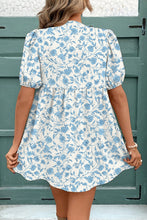 Load image into Gallery viewer, Sky Blue Leopard Contrast Bow Puff Sleeve Mini Dress