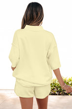 Load image into Gallery viewer, Yellow Cream Solid Color Exposed Seam Mock Neck Oversize Tee Casual Shorts 2pcs Outfit