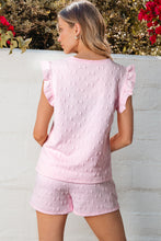 Load image into Gallery viewer, Pink Bow Jacquard Ruffle Sleeve Short 2pcs Outfit
