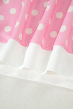 Load image into Gallery viewer, Pink Polka Dot Print Color Block Trim Mock Neck Short Set
