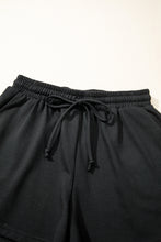 Load image into Gallery viewer, Black Contrast Leopard Bow Patched V Neck Loose Tee Drawstring Shorts 2pcs Outfit