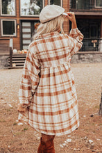 Load image into Gallery viewer, Brown Plaid Print Side Pockets Frilled Babydoll Mini Dress
