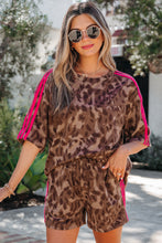 Load image into Gallery viewer, Brown Contrast Striped Accent Leopard Short Set