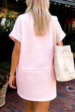 Load image into Gallery viewer, Pink Stripe Cuffed Short Sleeve Contrast Mock Neck Tee Dress