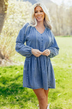 Load image into Gallery viewer, Myosotis Puff Sleeve V Neck Ruffled Loose Denim Mini Dress