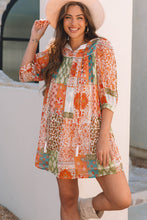 Load image into Gallery viewer, Orange Boho Paisley Mixed Print 3/4 Sleeve Chiffon Loose Dress
