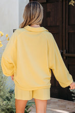Load image into Gallery viewer, Yellow Cream Button Collar Drop Shoulder Pullover and Shorts 2pcs Outfit