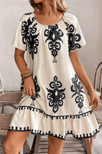 Load image into Gallery viewer, Apricot Western Print Ruffled Short Sleeve Loose Dress