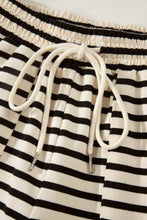 Load image into Gallery viewer, Black Stripe Ribbed Color Block Trim Zip Polo Tee Drawstring Shorts 2pcs Outfit