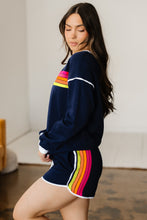 Load image into Gallery viewer, Bluing Colorful Striped Accent Varsity Long Sleeve Pullover and Shorts Matching Set