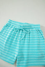 Load image into Gallery viewer, Green Stripe Raised Rib Loose Tee Drawstring Elastic Waist 2pcs Short Set
