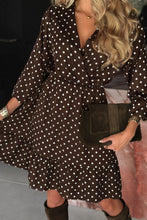 Load image into Gallery viewer, Chicory Coffee Polka Dot Long Sleeve Wrap V Neck Ruffle Hem Mini Dress