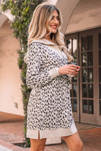 Load image into Gallery viewer, Khaki Leopard Print Zip up Collar Patchwork Shift Mini Dress