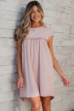 Load image into Gallery viewer, Oatmeal Frilled Trim Crew Neck Loose Fit Mini Dress