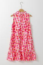 Load image into Gallery viewer, Pink Abstract Print Frilly Neck Sleeveless Mini Dress
