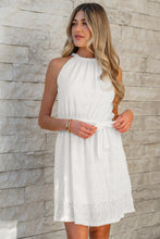 Load image into Gallery viewer, White Lace Sleeveless Knot Hollow Out Back Tied Waist Mini Dress