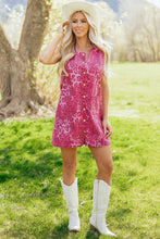 Load image into Gallery viewer, Pink Leopard Denim Buttoned Shift Sleeveless Dress