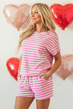 Load image into Gallery viewer, Rose Stripe Crew Neck T Shirt and Drawstring Shorts Set