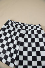 Load image into Gallery viewer, Black Checkered Print Color Block Trim Mock Neck Short Set