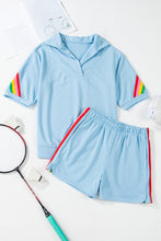 Load image into Gallery viewer, Sea Green Rainbow Colorblock Collared Short Sleeve Top 2 Piece Shorts Set