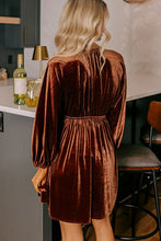 Load image into Gallery viewer, Clay Elastic V Neck Puff Sleeve Short Velvet Dress