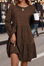 Load image into Gallery viewer, Dark Brown Lantern Sleeve Tiered Mini Dress