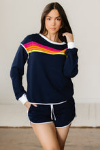 Load image into Gallery viewer, Bluing Colorful Striped Accent Varsity Long Sleeve Pullover and Shorts Matching Set