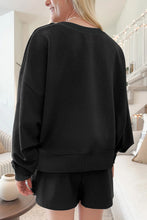 Load image into Gallery viewer, Black Ribbed Texture Baggy Drop Shoulder Pullover and Shorts Set