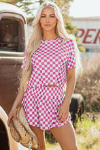 Load image into Gallery viewer, Brown Checkerboard T Shirt and High Waist Skorts 2 Piece Outfit