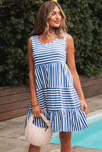 Load image into Gallery viewer, Black Stripe U Neck Sleeveless Loose Fit Mini Dress