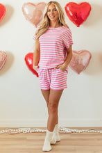 Load image into Gallery viewer, Rose Stripe Crew Neck T Shirt and Drawstring Shorts Set