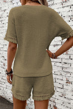 Load image into Gallery viewer, Laurel Green Fringe Trim Textured Short Two Piece Set