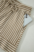 Load image into Gallery viewer, Brown Stripe Breathable Textured Knit Short 2pcs Set
