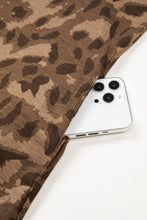 Load image into Gallery viewer, Brown Loose Contrast Striped Accent Leopard T Shirt Mini Dress with Pockets