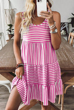Load image into Gallery viewer, Black Stripe U Neck Sleeveless Loose Fit Mini Dress
