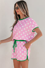 Load image into Gallery viewer, Sky Blue Polka Dot Contrast Edge Casual Short Set