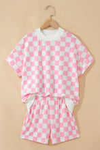 Load image into Gallery viewer, Black Checkered Print Color Block Trim Mock Neck Short Set
