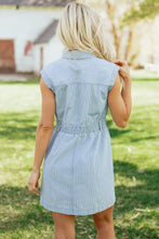 Load image into Gallery viewer, Sky Blue Stripe Collared Button Front Sleeveless Denim Mini Dress