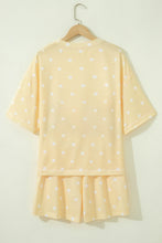 Load image into Gallery viewer, Yellow Exposed Seam Detail Polka Dot Loose Tee Drawstring Shorts Set