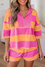 Load image into Gallery viewer, Sky Blue Stripe Seam Detail Half Zip Tee Casual Shorts 2pcs Set
