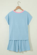 Load image into Gallery viewer, Clearly Aqua Soft Ribbed Color Block Trim Casual Short Set